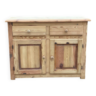Renovated Parisian-style chest of drawers in raw solid wood with 2 doors