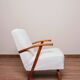 Vintage armchair in pearl white bouclé with walnut wood, 1960.
