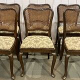 Set of 6 English walnut chairs from the 1950s