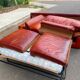 Canapé 3 places en cuir bordeaux convertible lit 2 places 1940