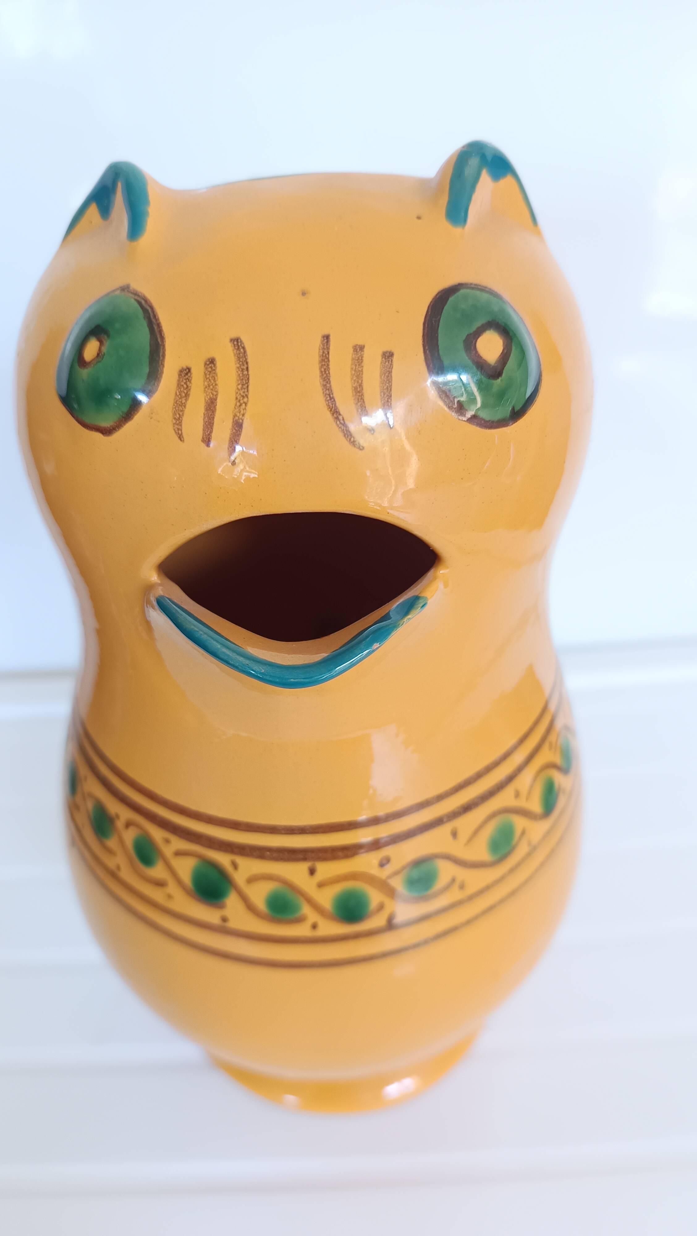 Large vintage ceramic cat pitcher – Hand Decor – French craftsmanship –