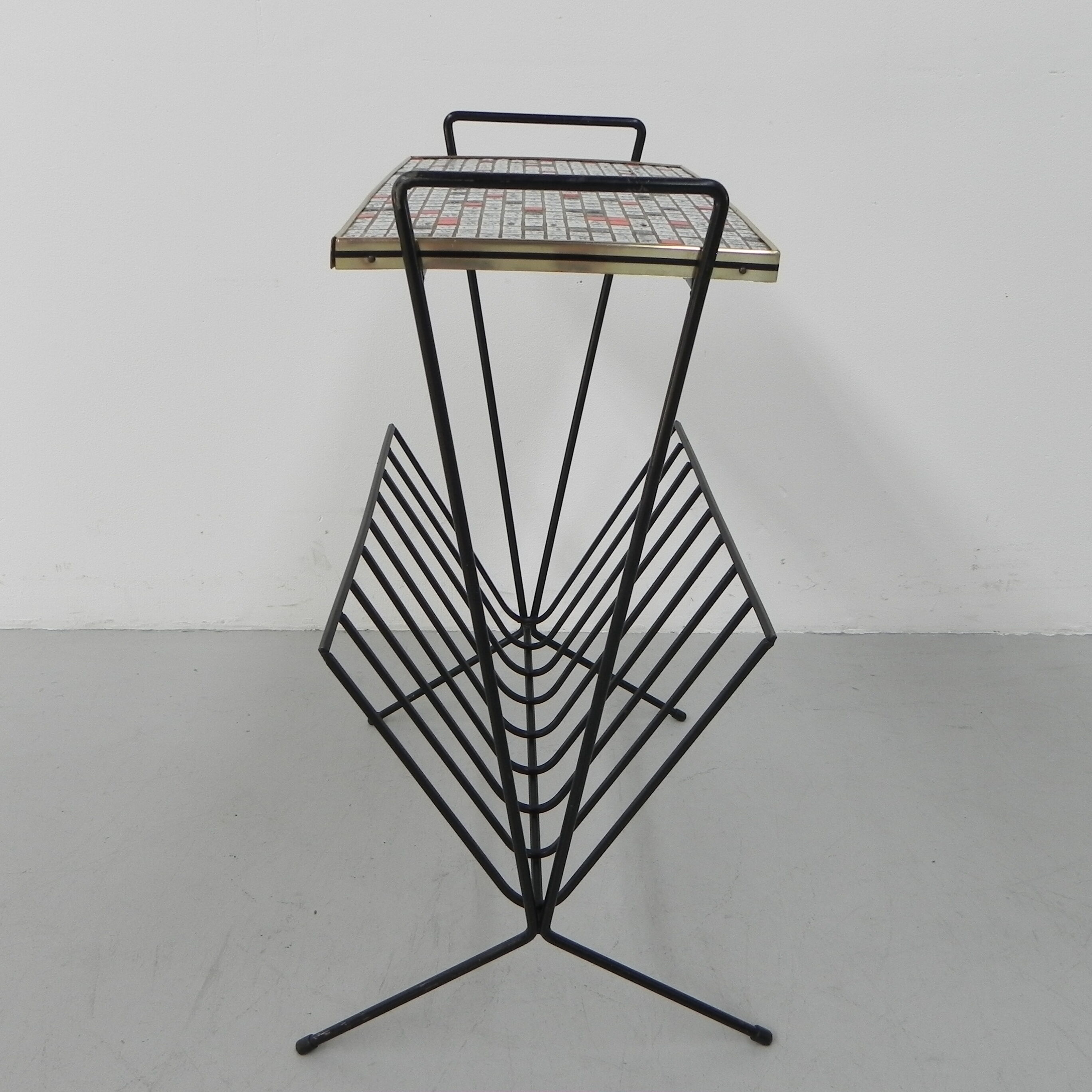 Vintage tile table with newspaper tray