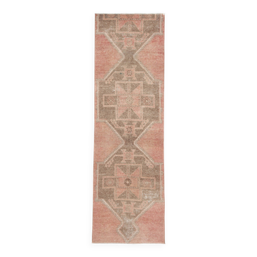 3x9 Vintage Pale Red & Brown Aesthetic Turkish Runner Rug, 91x291Cm