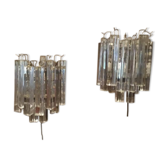 Paire d’appliques en cristal design 1960 De Vinini Italie