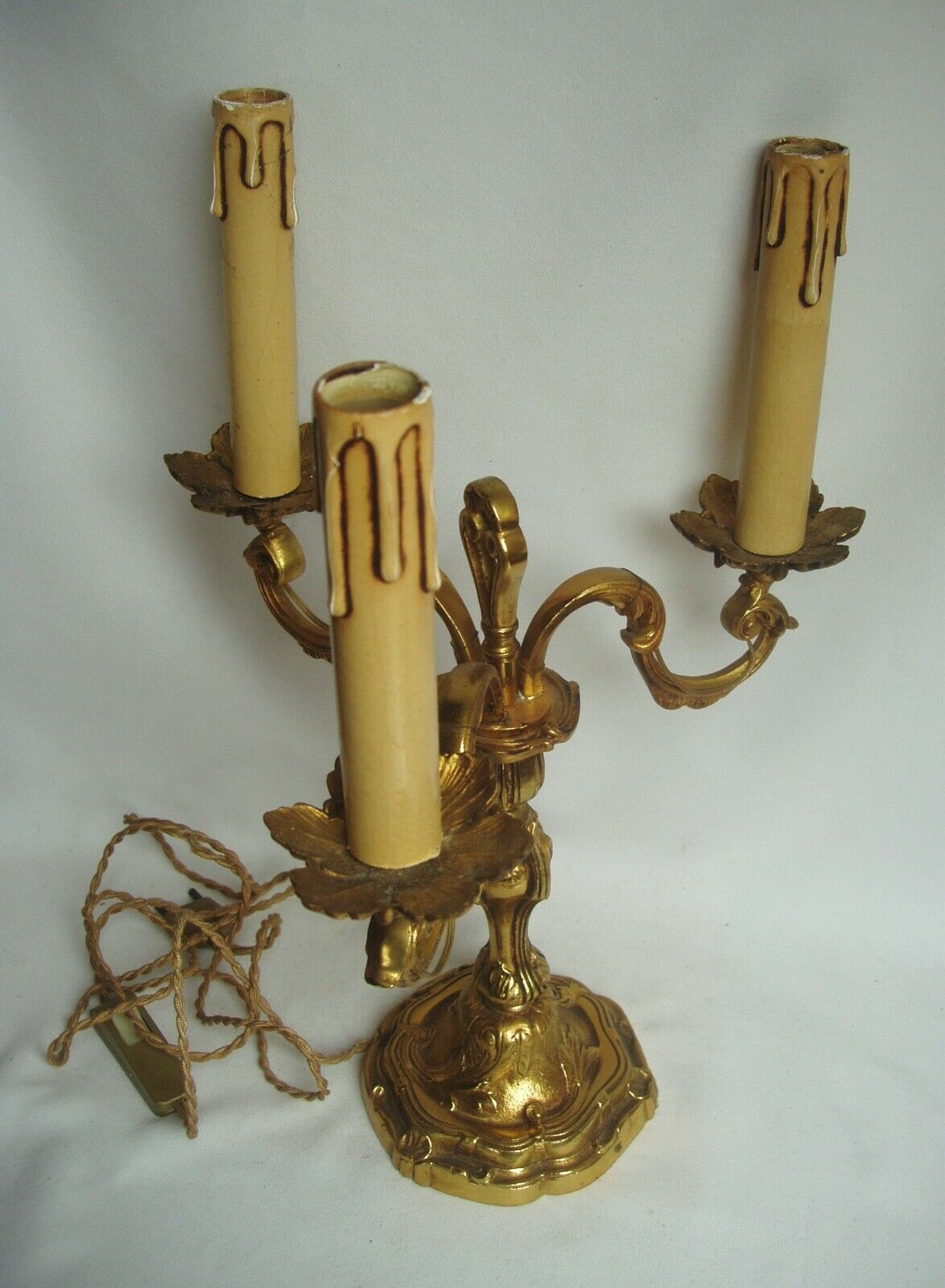 Pair of 3-light bronze Louis XV style table lamps