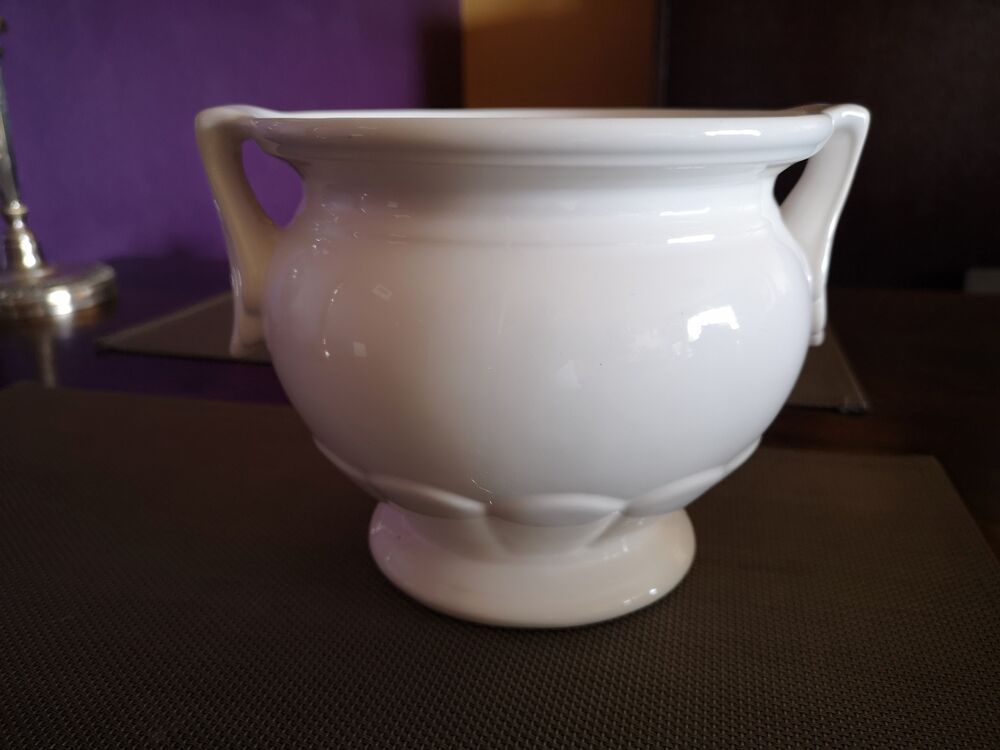 Pot / cover pot in glazed white ceramic - 1950s