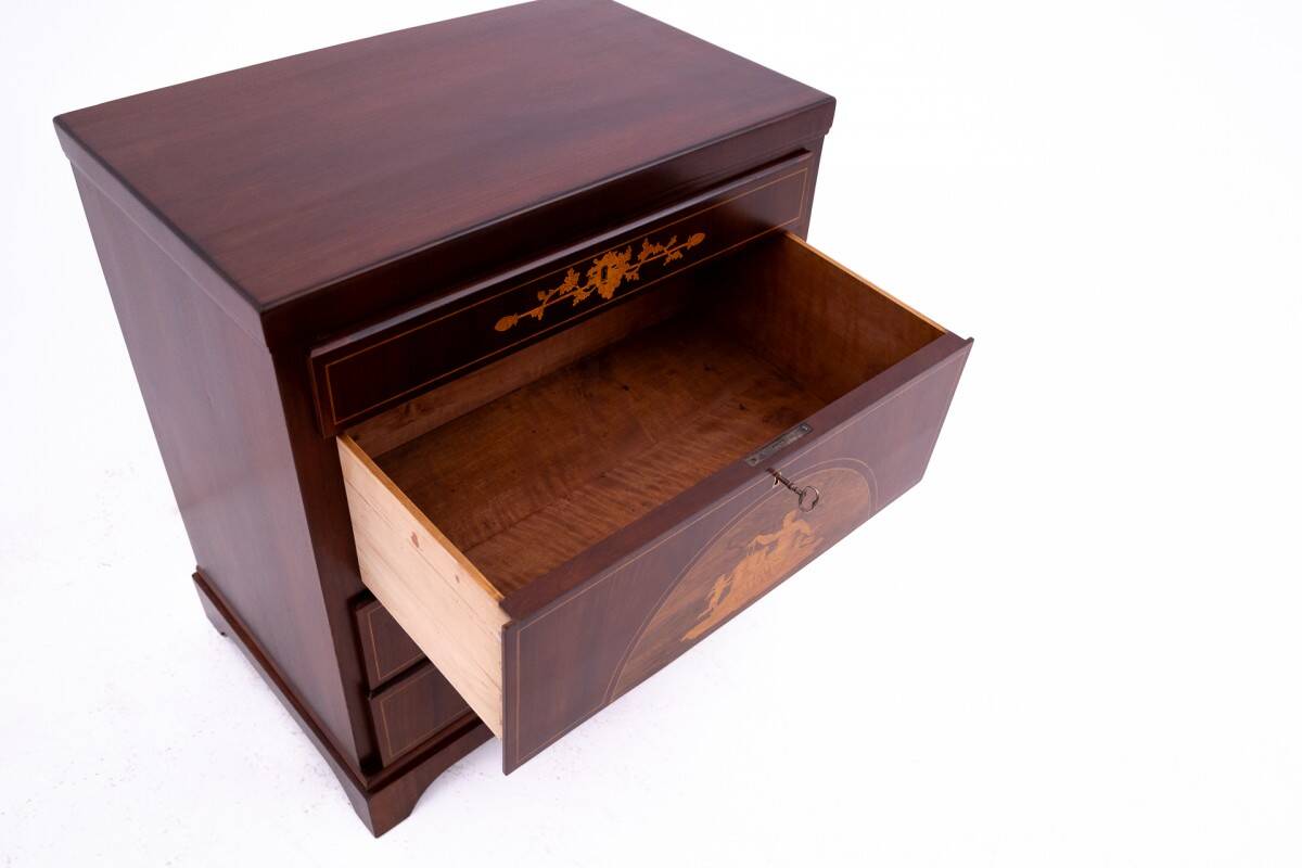 Inlaid antique chest of drawers, Northern Europe, around 1870. After renovation.