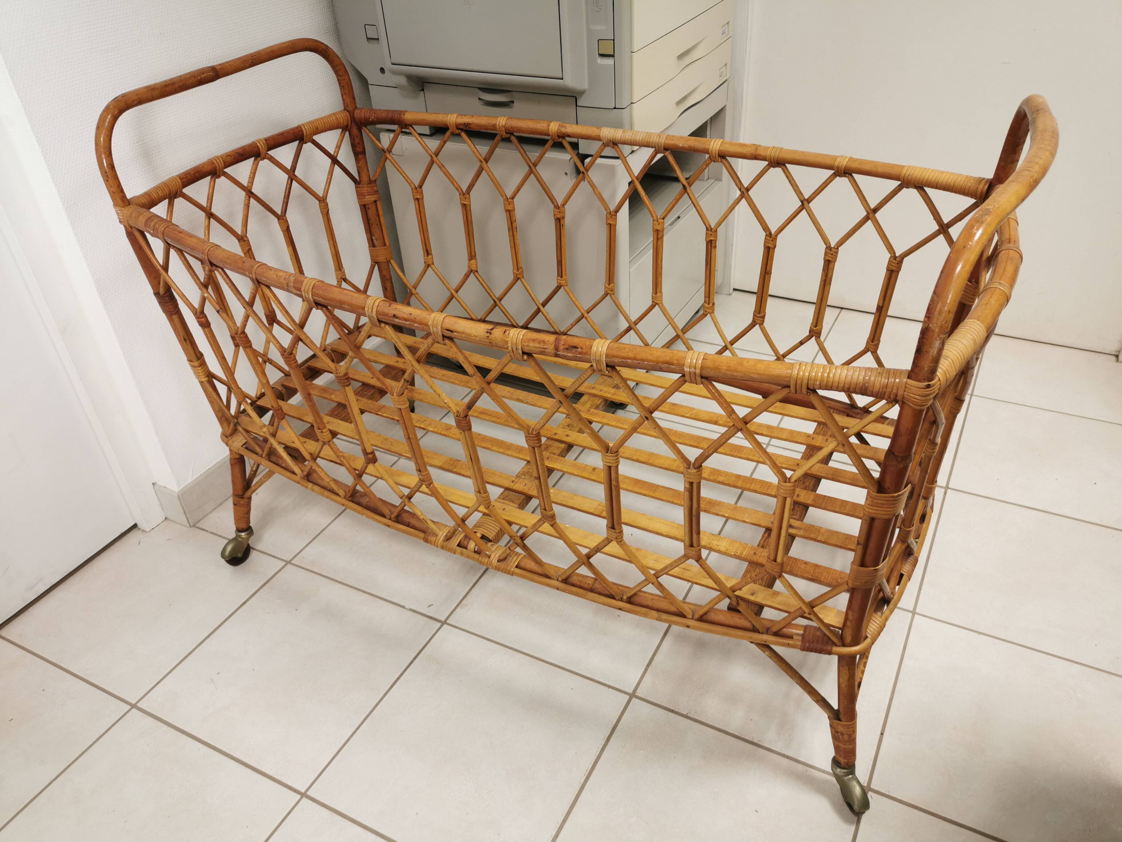 Vintage rattan children's bed, baby bed