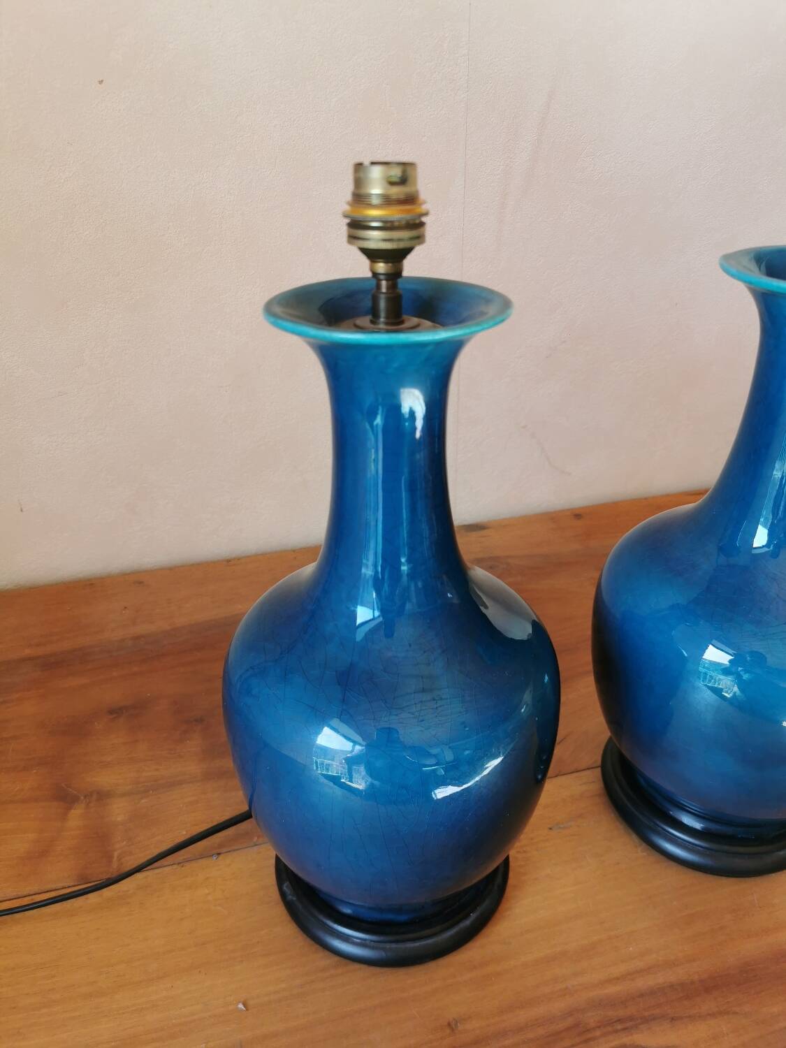 Pair of blue ceramic lamps