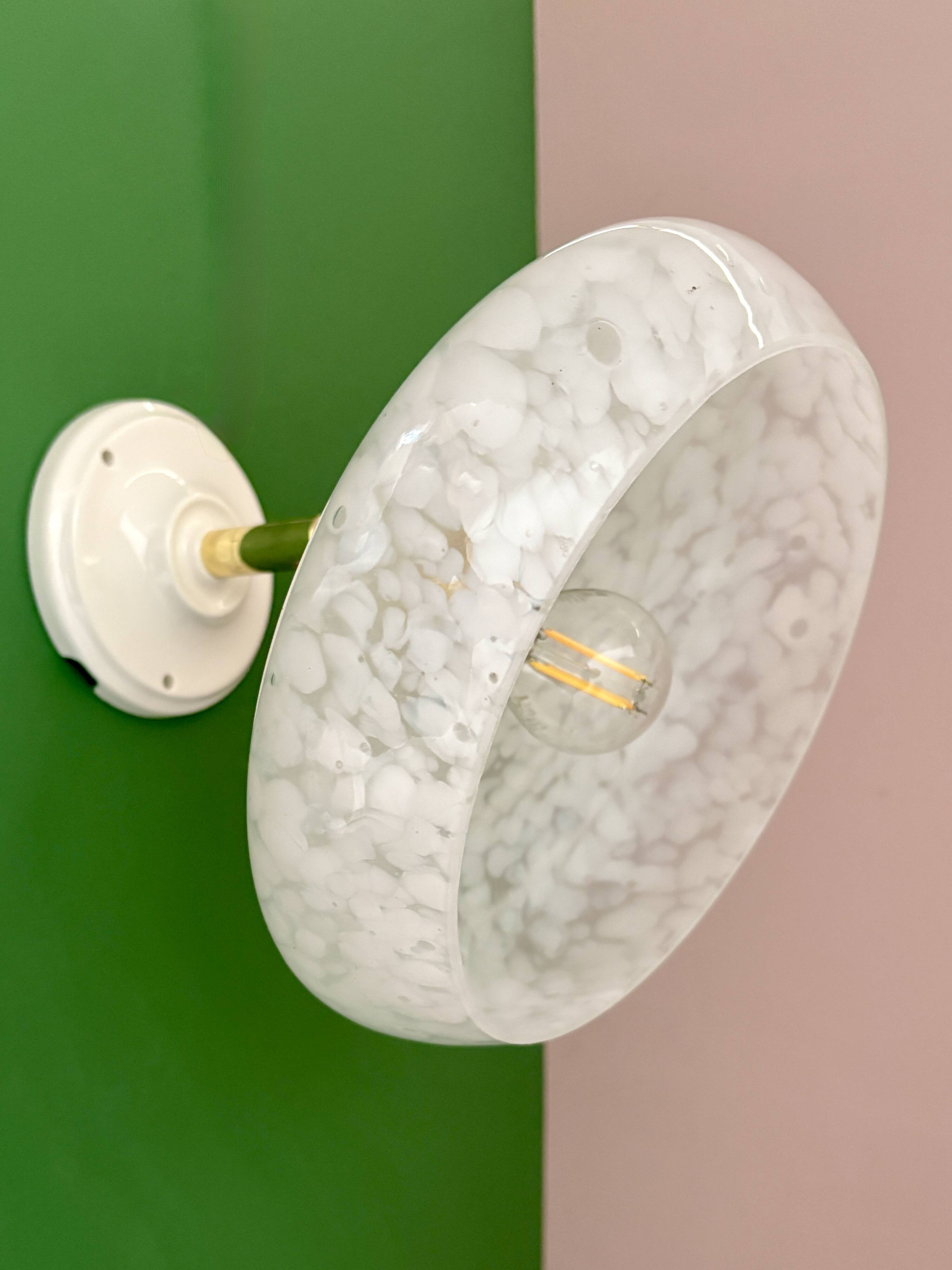 Vintage wall lamp with white clichy glass shade