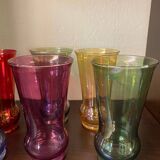 1960s iridescent multi-colored orangeade glasses fruit juice serving set