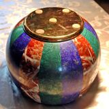 Large decorative pot cover vase Tommaso Barbi, porcelain and brass