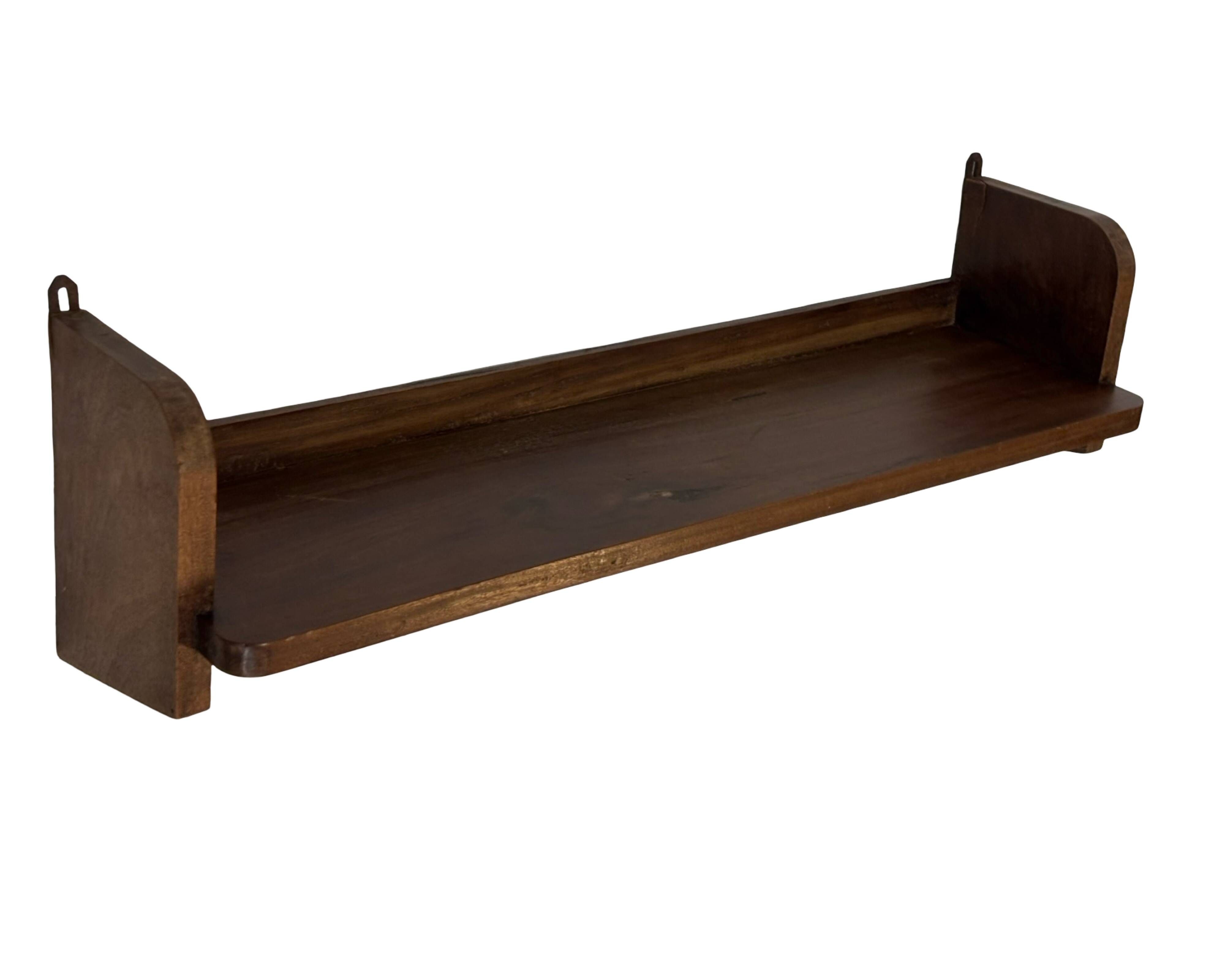 Vintage wooden wall shelve rack bookshelf in oak wood minimalist