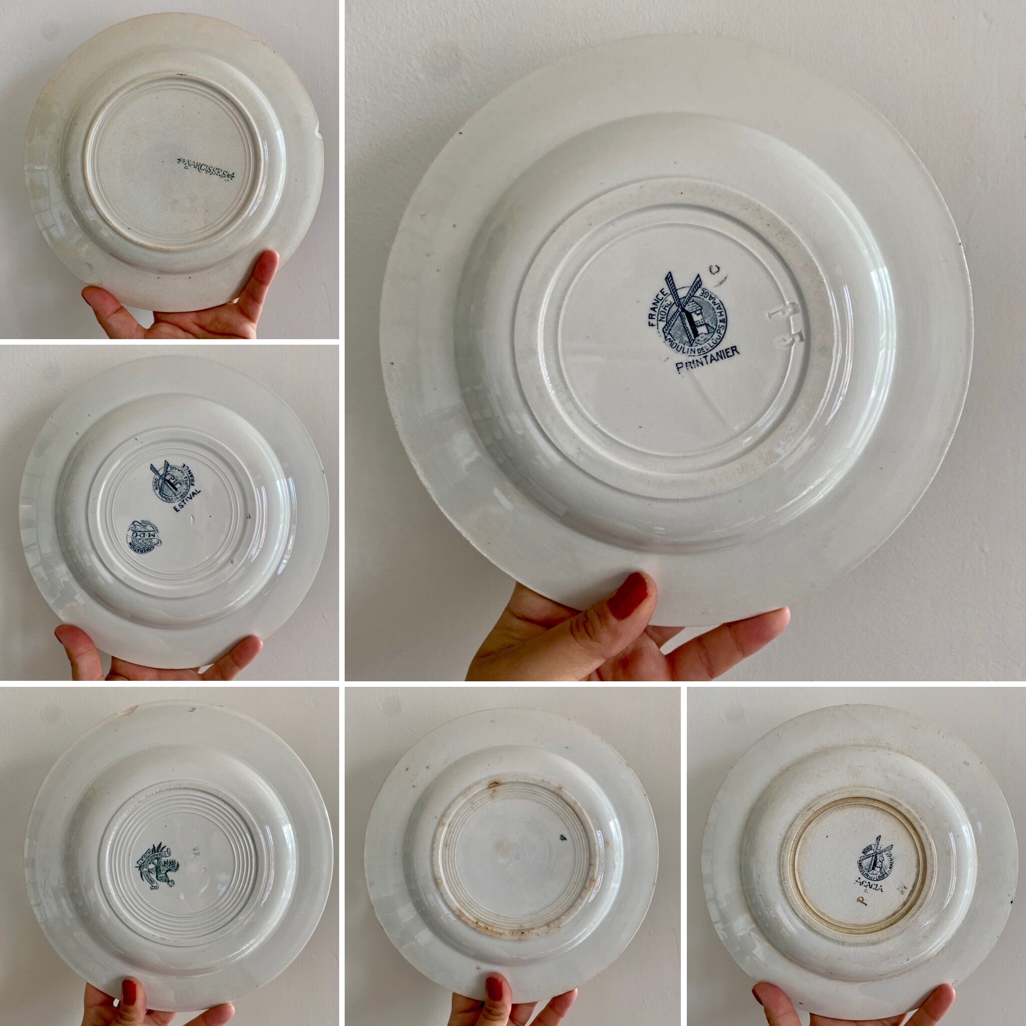 Lor of 6 vintage hollow plates in iron earth, mismatched models