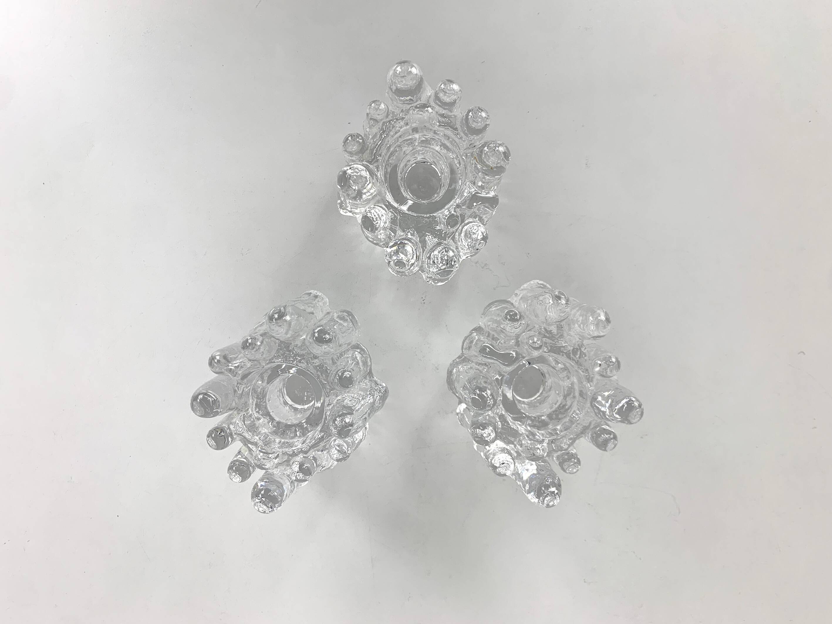 Bougeoirs en verre "tournesol" par Göran Wärff pour Kosta Boda, Suède, années 1970