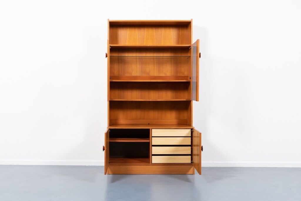 Two-piece wardrobe made of Danish teak veneer from the 1970s