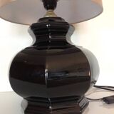 Octagonal black ceramic lamp and gold lampshade / vintage 70s