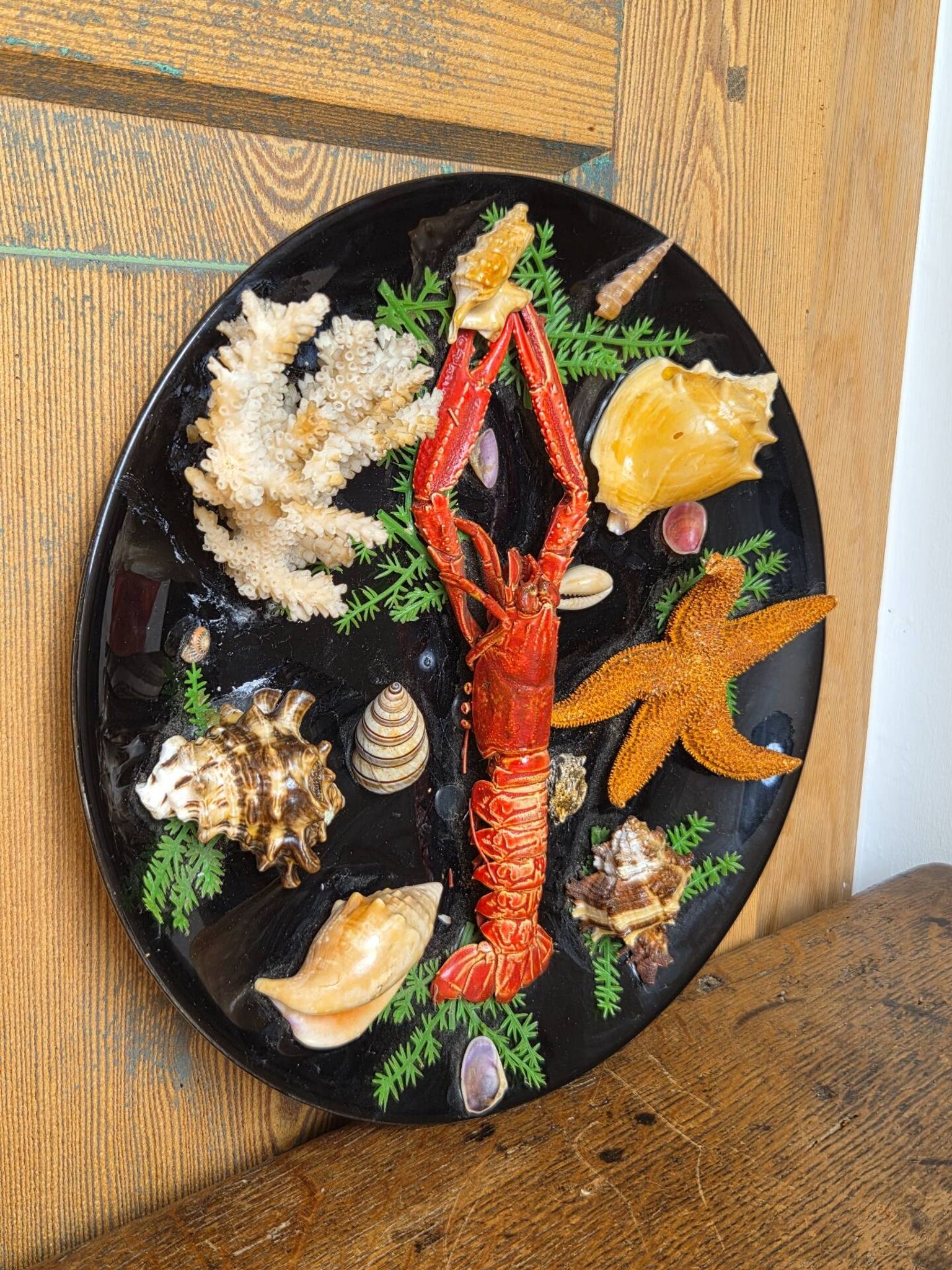 Unusual vintage wall plate seafood curiosity cabinet