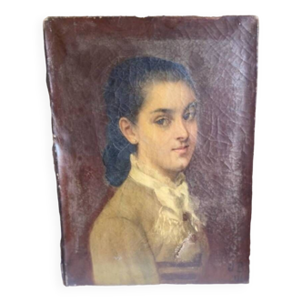 Tableau ancien Époque XIXe - Portrait de jeune fille - Peinture à l’huile - Po