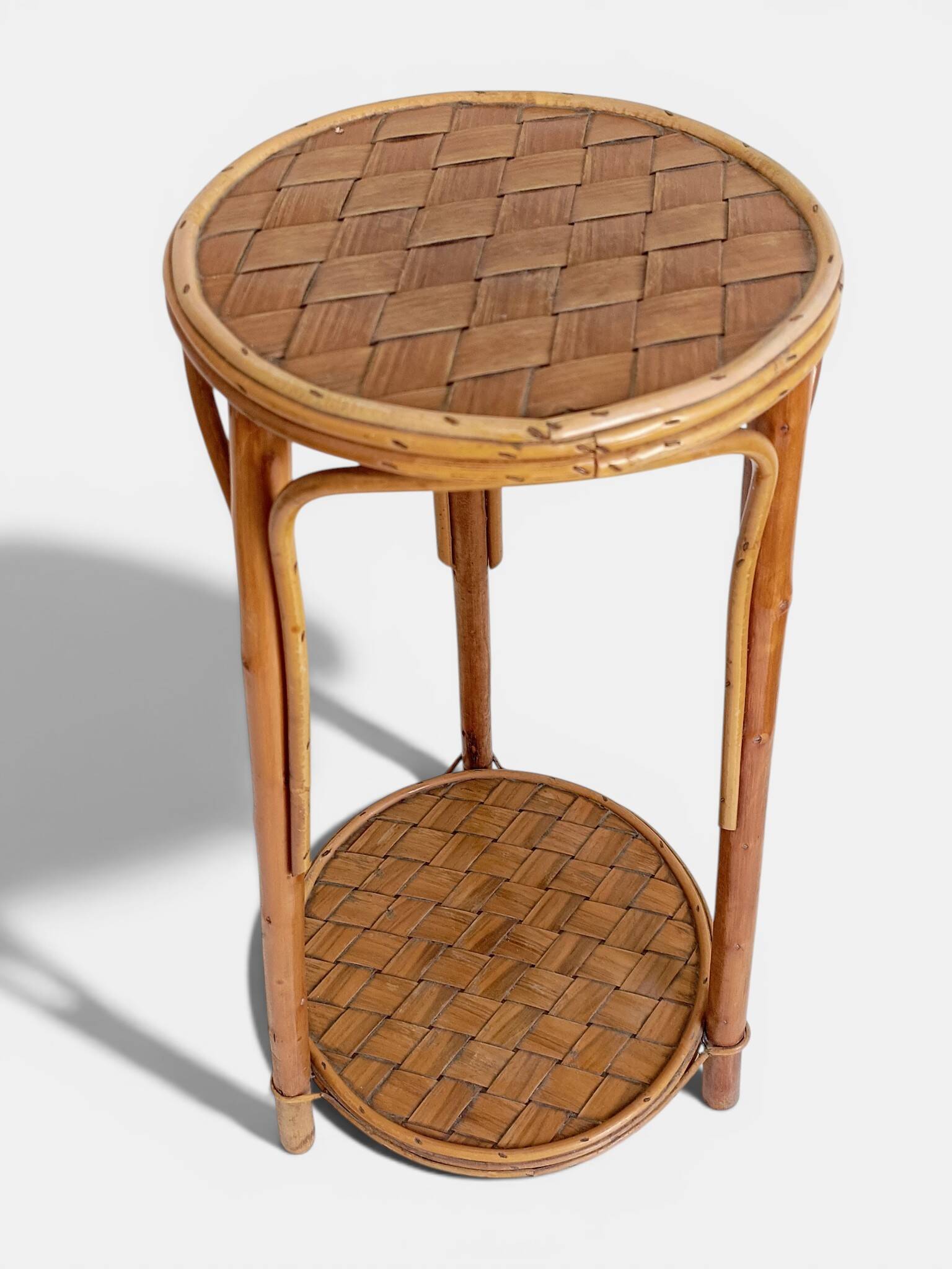 Table d'appoint, support à plante en bois, bambou et roseau, années 1960