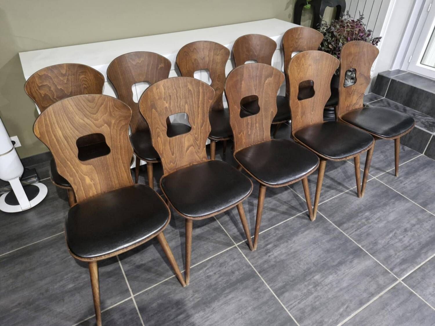 Set of 10 vintage Baumann "Gentiane" model bistro chairs, 1960s