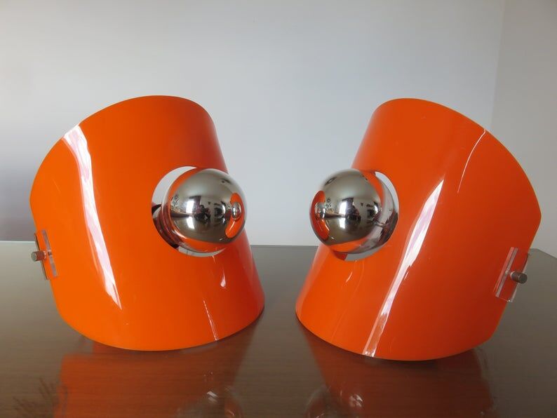 Pair of sconces in orange 70s perspex