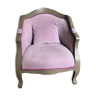 Fauteuil bergère style Louis XV velours rose