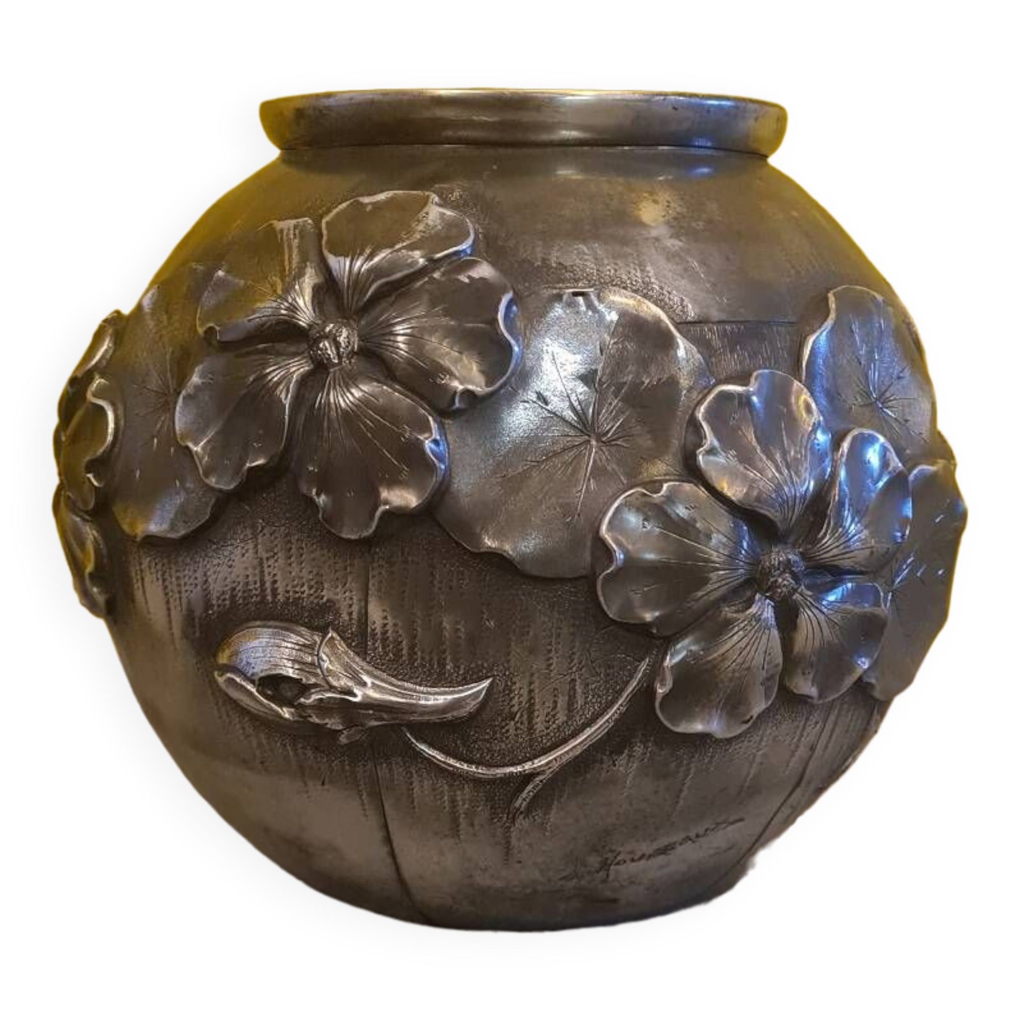 French Art Deco Pewter Vase By Lucien Houzeaux, 1920s