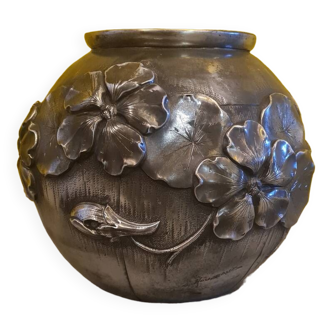 Vase Art Déco en Étain par Lucien Houzeaux, France, 1920s