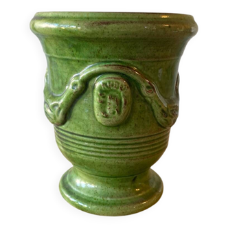 Vase en ceramique vernissée verte terre figuiere