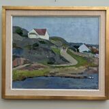 1954 Mid Century Modern Landscape Oil Painting 'Walking the Archipelago', Framed