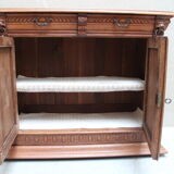 Henri II style double body in worked oak, original leaded stained glass windows