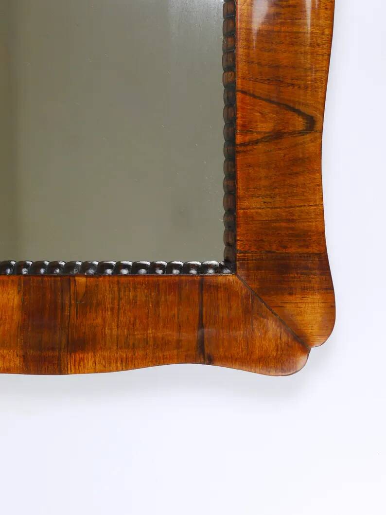Square Biedermeier Carved & Scalloped Walnut Wall Mirror, Vienna, ca. 1850