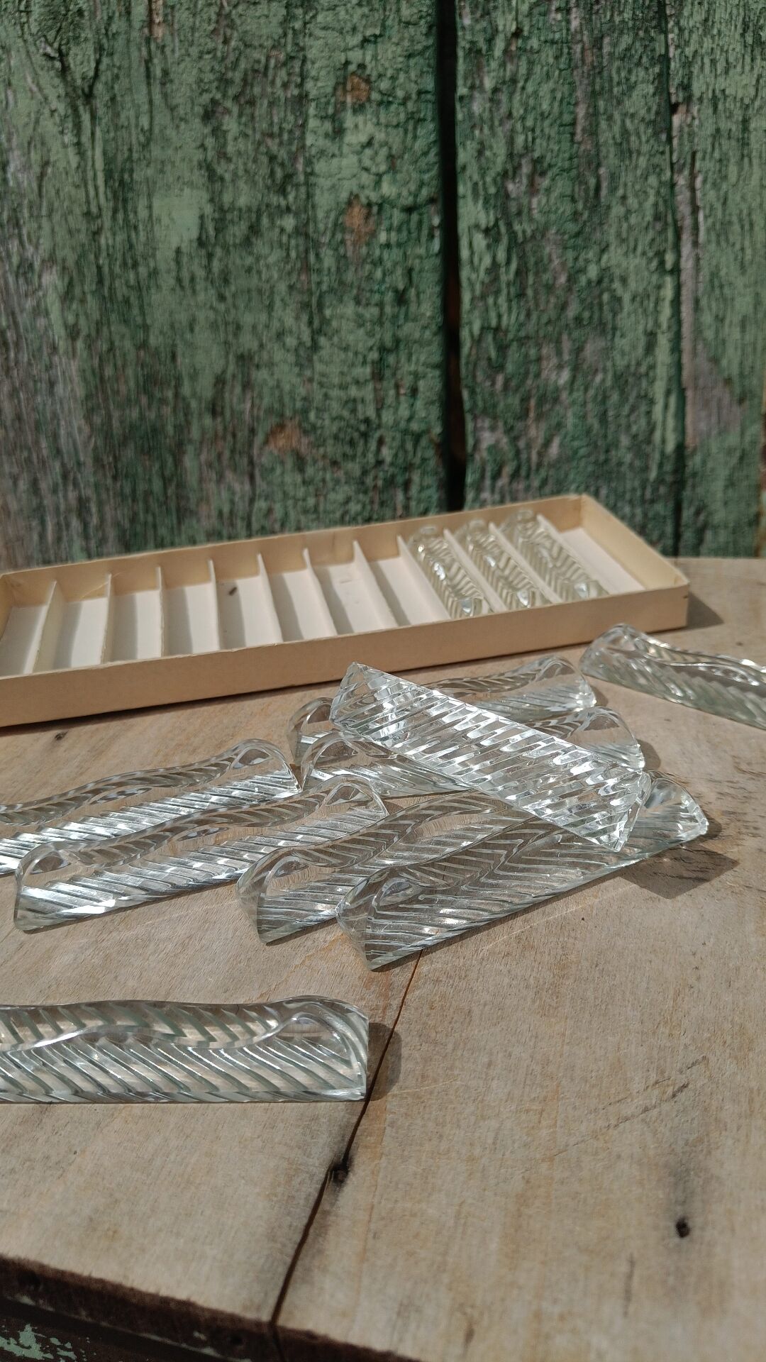 Lot de 12 porte-couteaux doubles vintage en cristal avec boîte