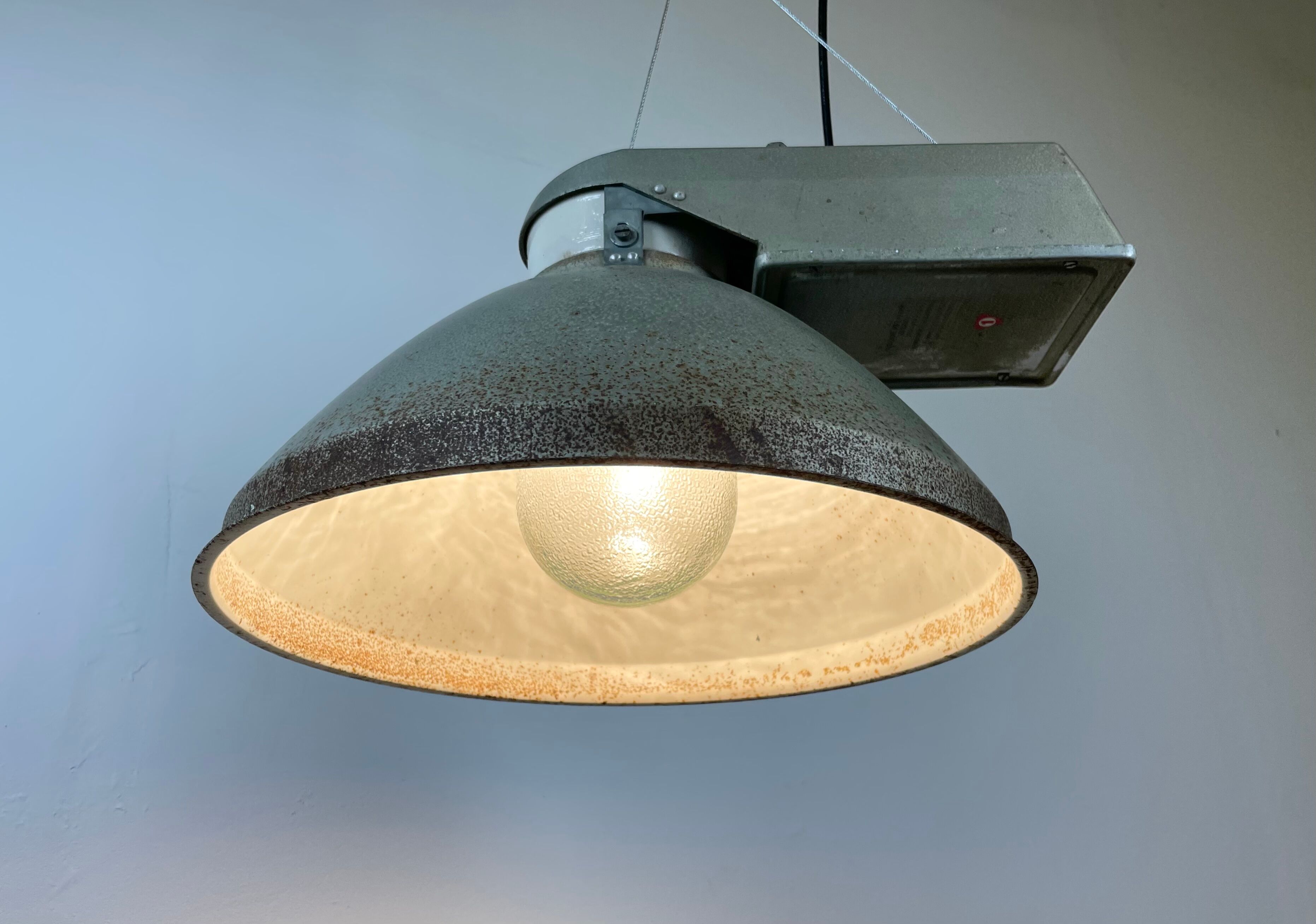 Industrial Factory Pendant Lamp with Frosted Glass Cover, 1970s