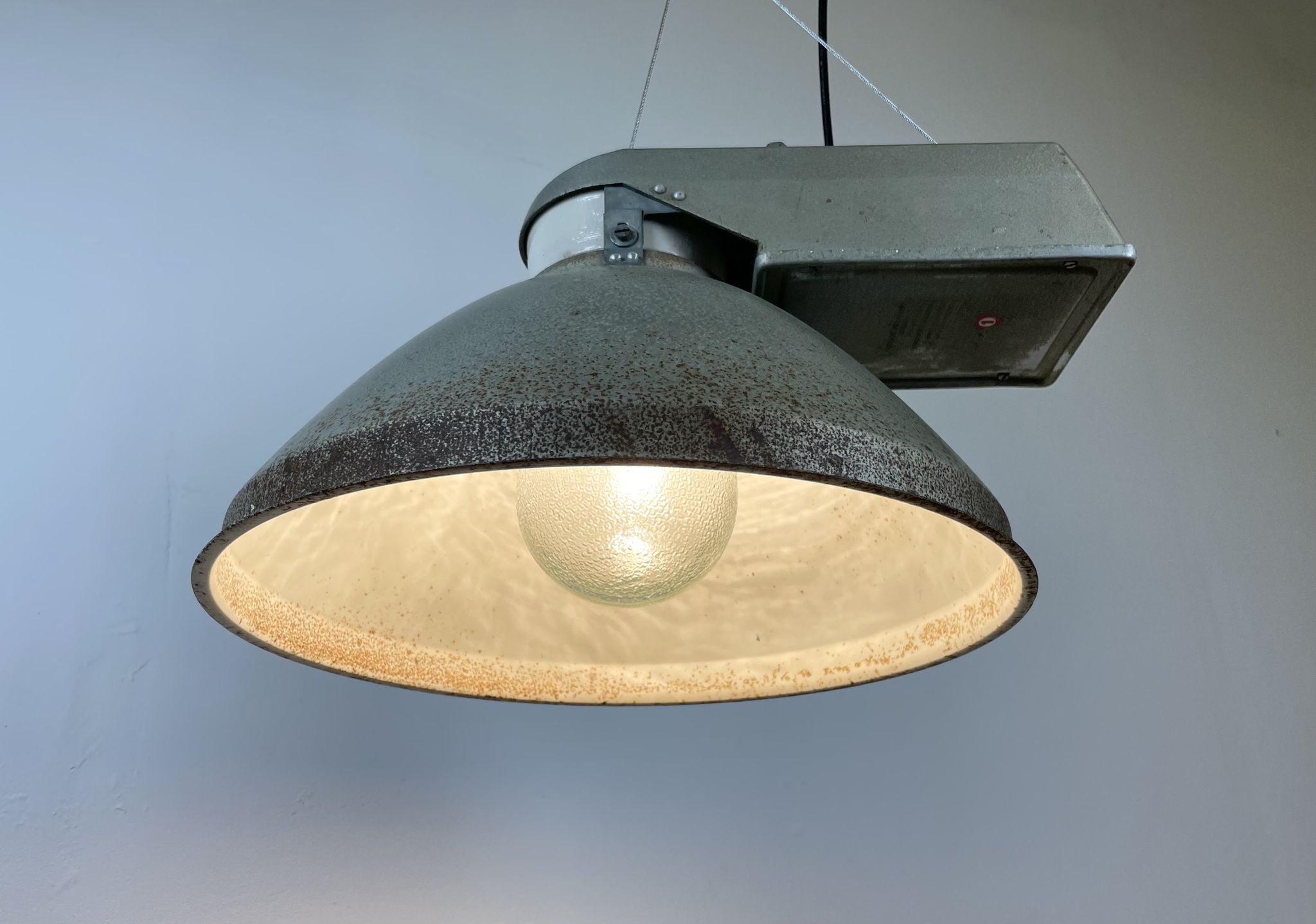 Industrial Factory Pendant Lamp with Frosted Glass Cover, 1970s