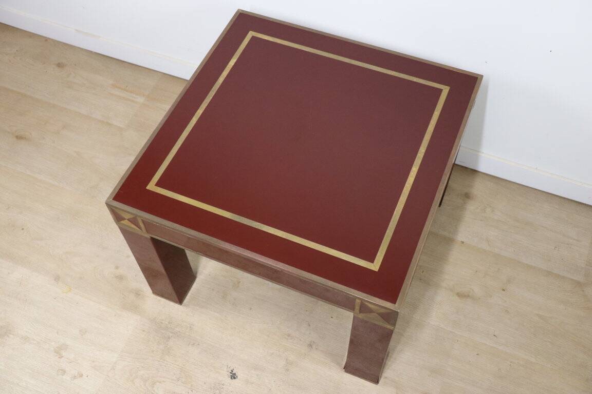 Vintage Jean-Claude Mahey coffee table in lacquered wood and brass, 1970