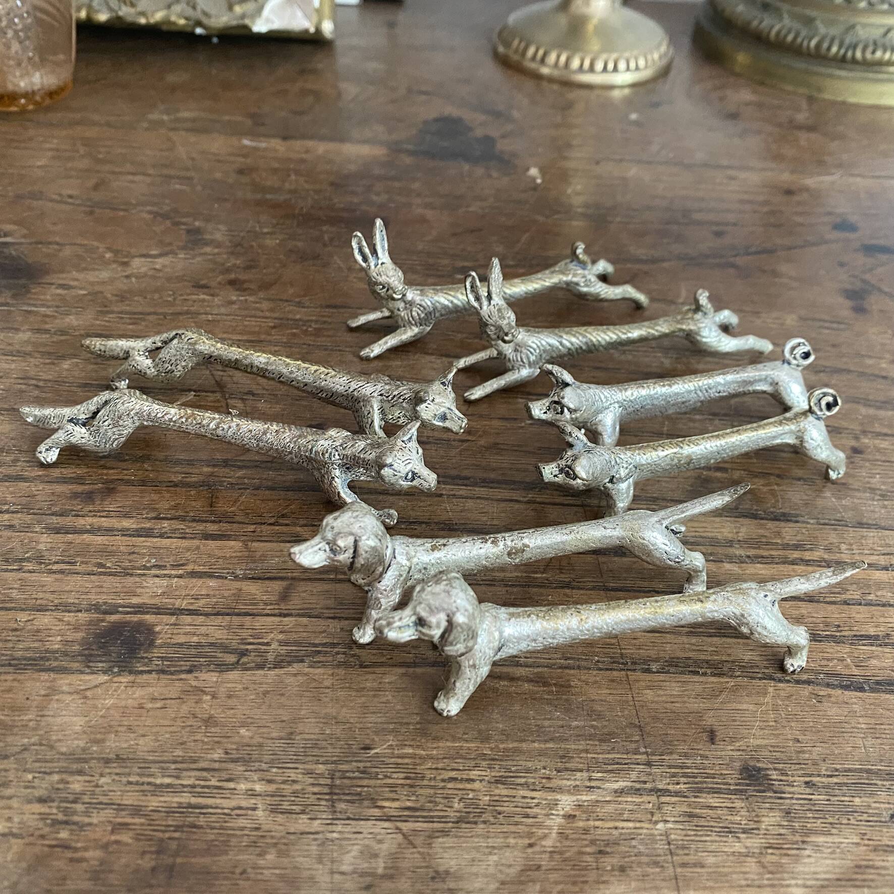 Set of 8 antique silver-plated knife rests Animals