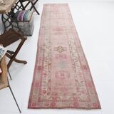 3x12 Soft Pink & Brown Turkish Runner Rug, 86x374CM