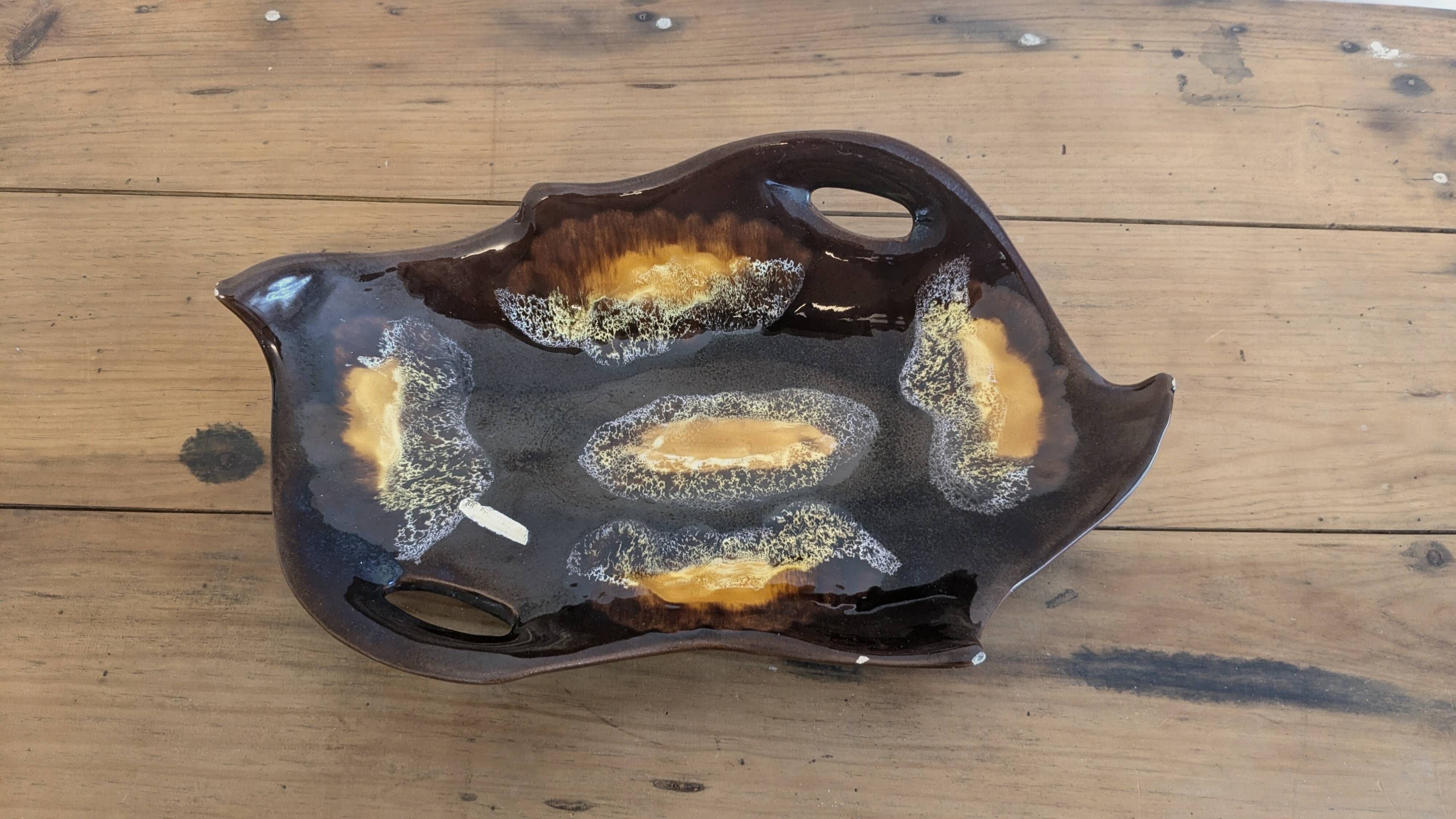 Large vintage ceramic bowl from Vallauris – Brown and orange glaze