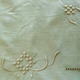 Old tablecloth and its 10 monogrammed GC towels and olive green embroidered - 225x165cm - Métis