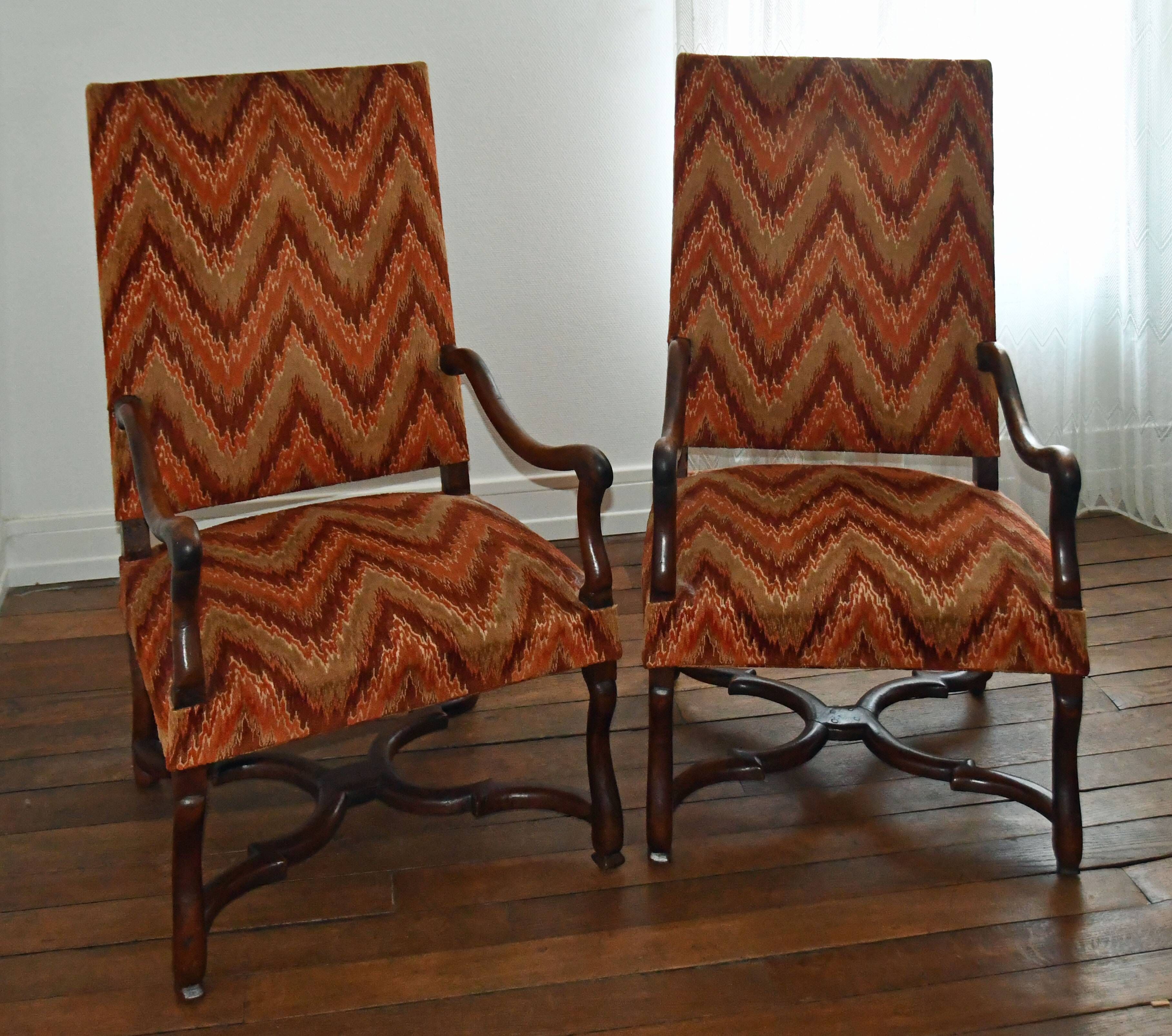 Pair of Louis XIII period armchairs in walnut sheep bone