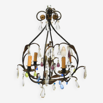 Wrought iron chandelier with multicolored tassels