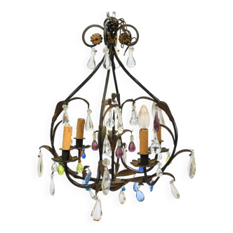 Wrought iron chandelier with multicolored tassels