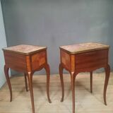 Pair of transitional bedside tables in veneered wood