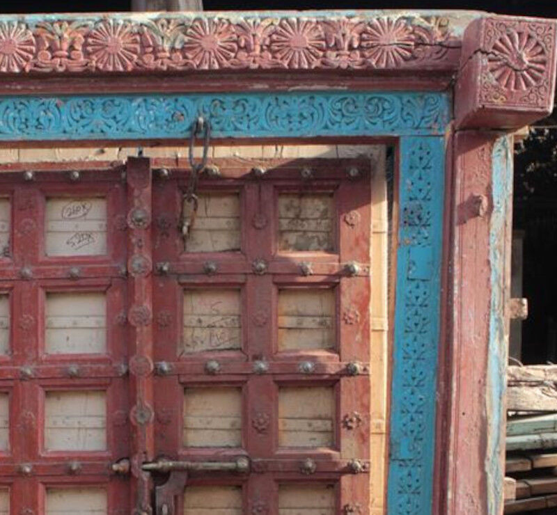 Old Indian door in old teak, piece and patina of origin
