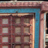 Old Indian door in old teak, piece and patina of origin