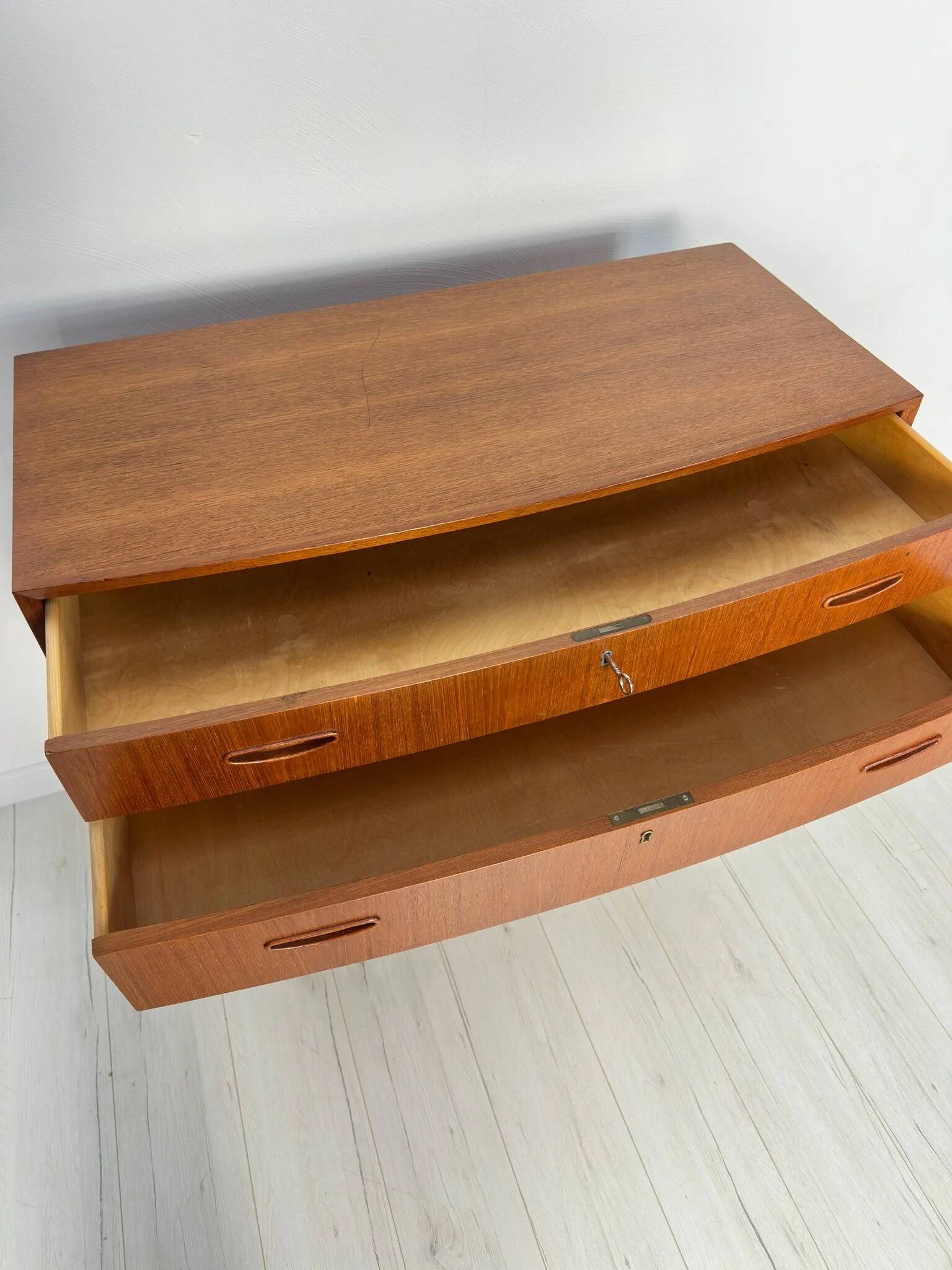 1960s Vintage Danish Teak Bow Front Chest of Drawers
