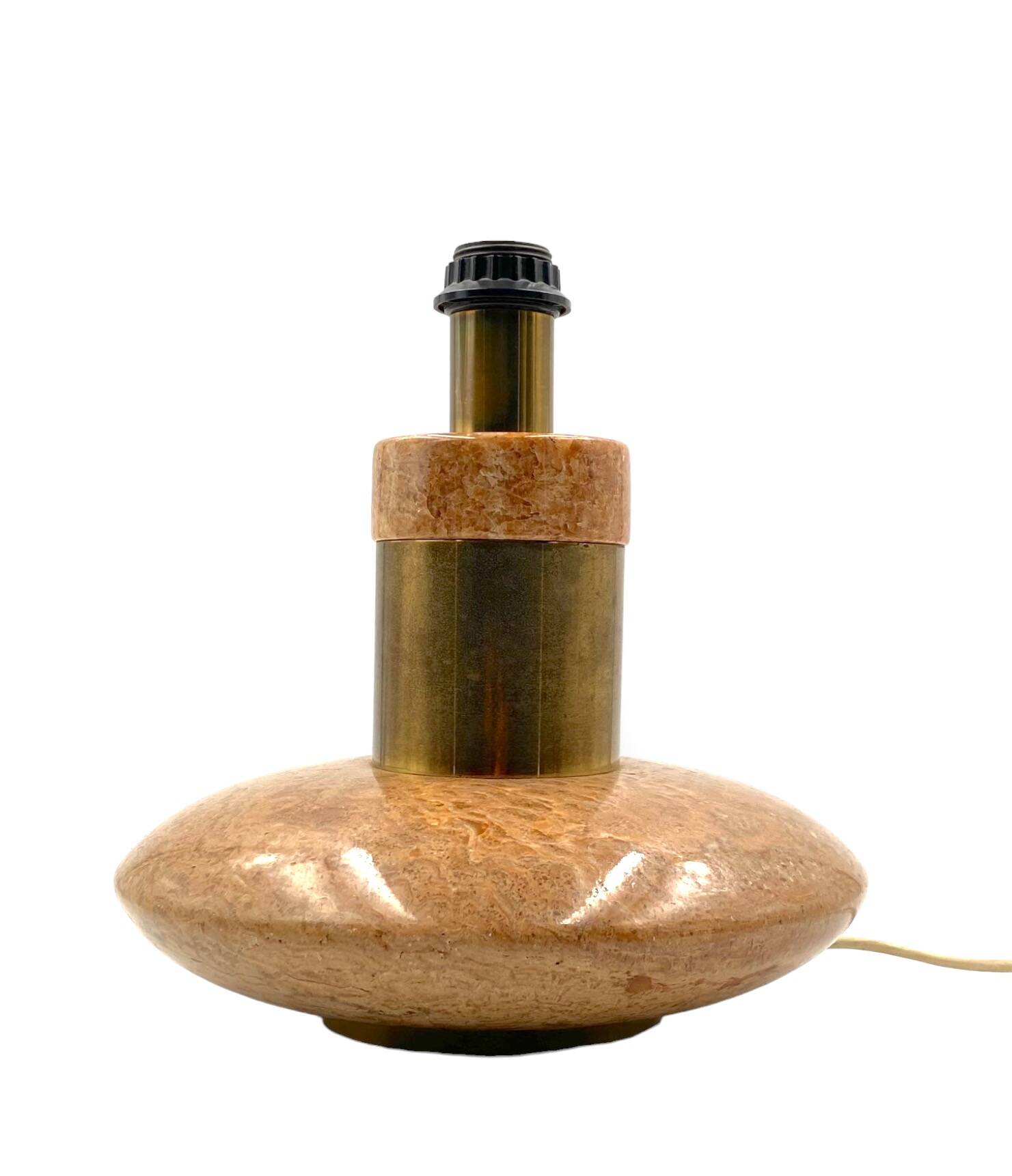 Hollywood regency pink granite and brass table lamp base, Italy 1970 ca.