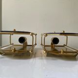 Pair of Scandinavian Vintage  wall light Sconce in Brass & Amber colored Glass